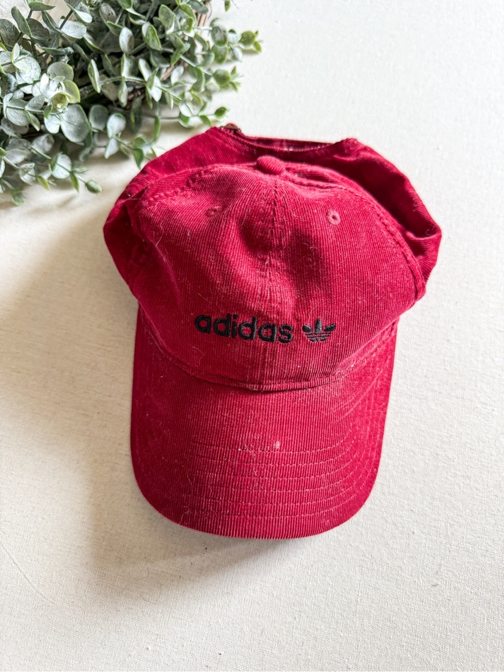 Adidas Originals Corduroy Hat Red Trefoil Logo Strapback Adjustable Cap